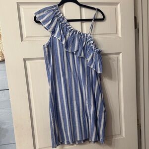 Snap Blue and White Striped One-Shoulder Mini Dress